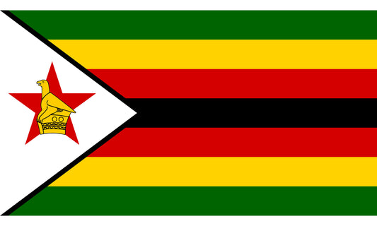 INR-ZIM-15x22-2 - государственный флаг Зимбабве, размер: 15х22 см, материал: атлас. Печать с двух сторон. Подставка и шток приобретаются отдельно