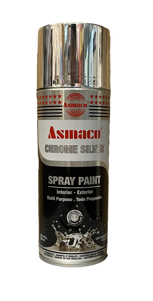 ASO-C-SILVER-400 - краска аэрозольная универсальная Asmaco (производства ОАЭ), цвет: №22 хромированное серебро RAL 9006, флакон: 400 мл.