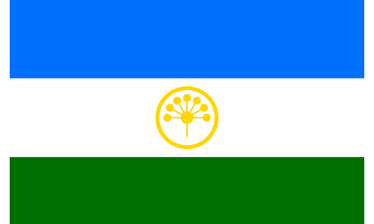 INR-BAS-15x22-2 - государственный флаг Башкортостана, размер: 15х22 см, материал: атлас. Печать с двух сторон. Подставка и шток приобретаются отдельно
