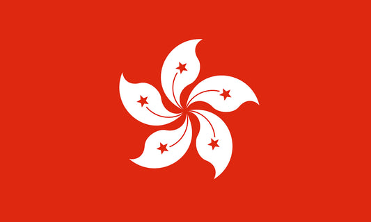 INR-HKG-15x22-2 - государственный флаг Гонконга, размер: 15х22 см, материал: атлас. Печать с двух сторон. Подставка и шток приобретаются отдельно
