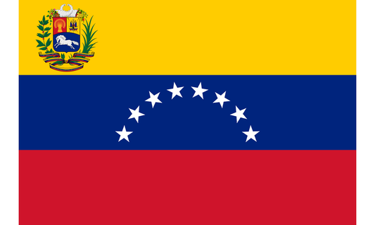 INR-VEN-15x22-2 - государственный флаг Венесуэлы, размер: 15х22 см, материал: атлас. Печать с двух сторон. Подставка и шток приобретаются отдельно